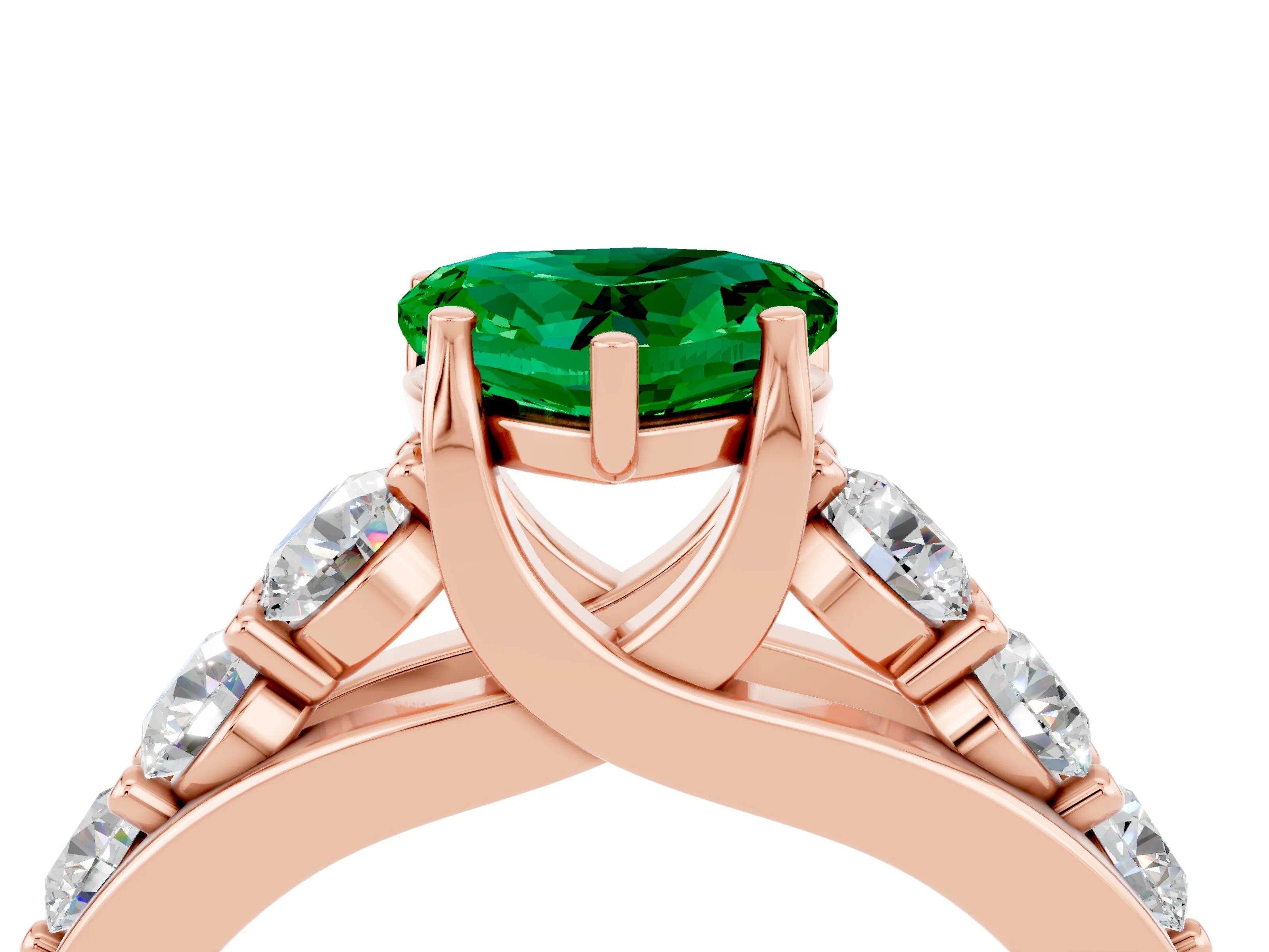 Rose gold Heart Cut Emerald Engagement Ring with Pavé Band and Four-Prong Setting_4
