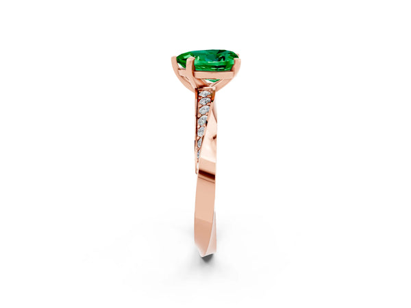 Rose gold Heart Cut Emerald Engagement Ring with Side Stone Accents and Four-Prong Setting