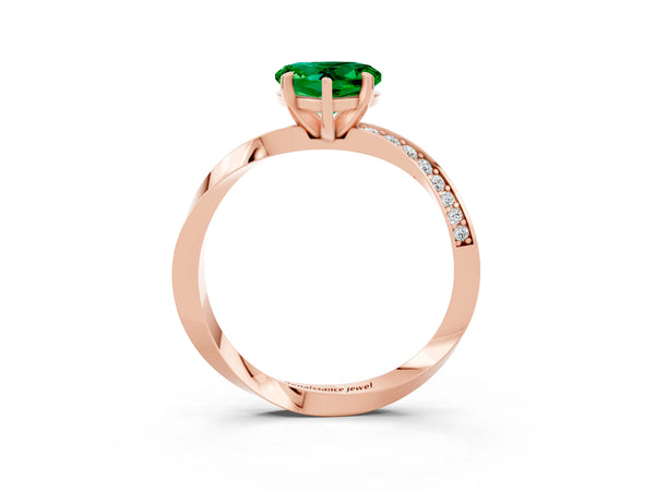 Rose gold Heart Cut Emerald Engagement Ring with Side Stone Accents and Four-Prong Setting