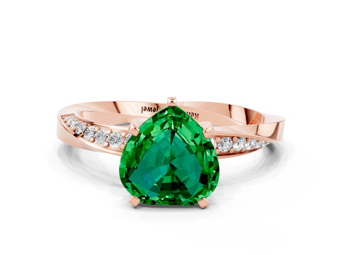 Rose gold Heart Cut Emerald Engagement Ring with Side Stone Accents and Four-Prong Setting_36