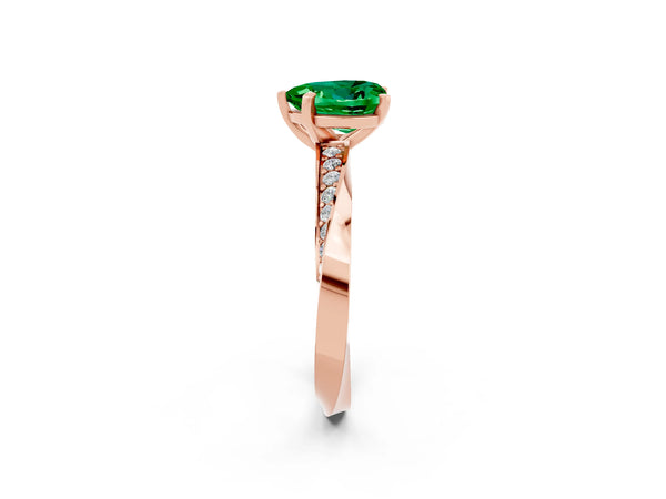 Rose gold Heart Cut Emerald Engagement Ring with Side Stone Accents and Four-Prong Setting