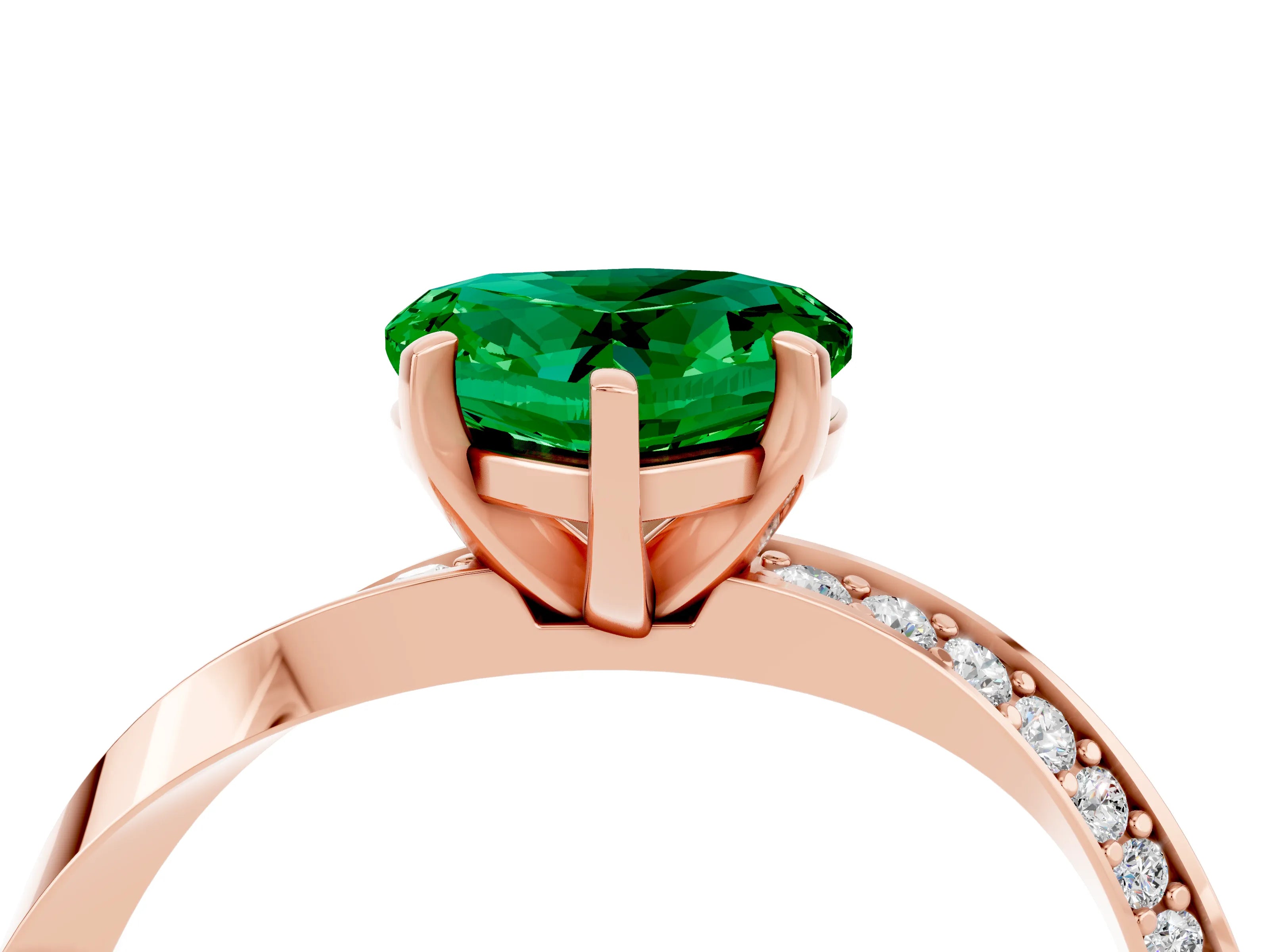 Rose gold Heart Cut Emerald Engagement Ring with Side Stone Accents and Four-Prong Setting_40