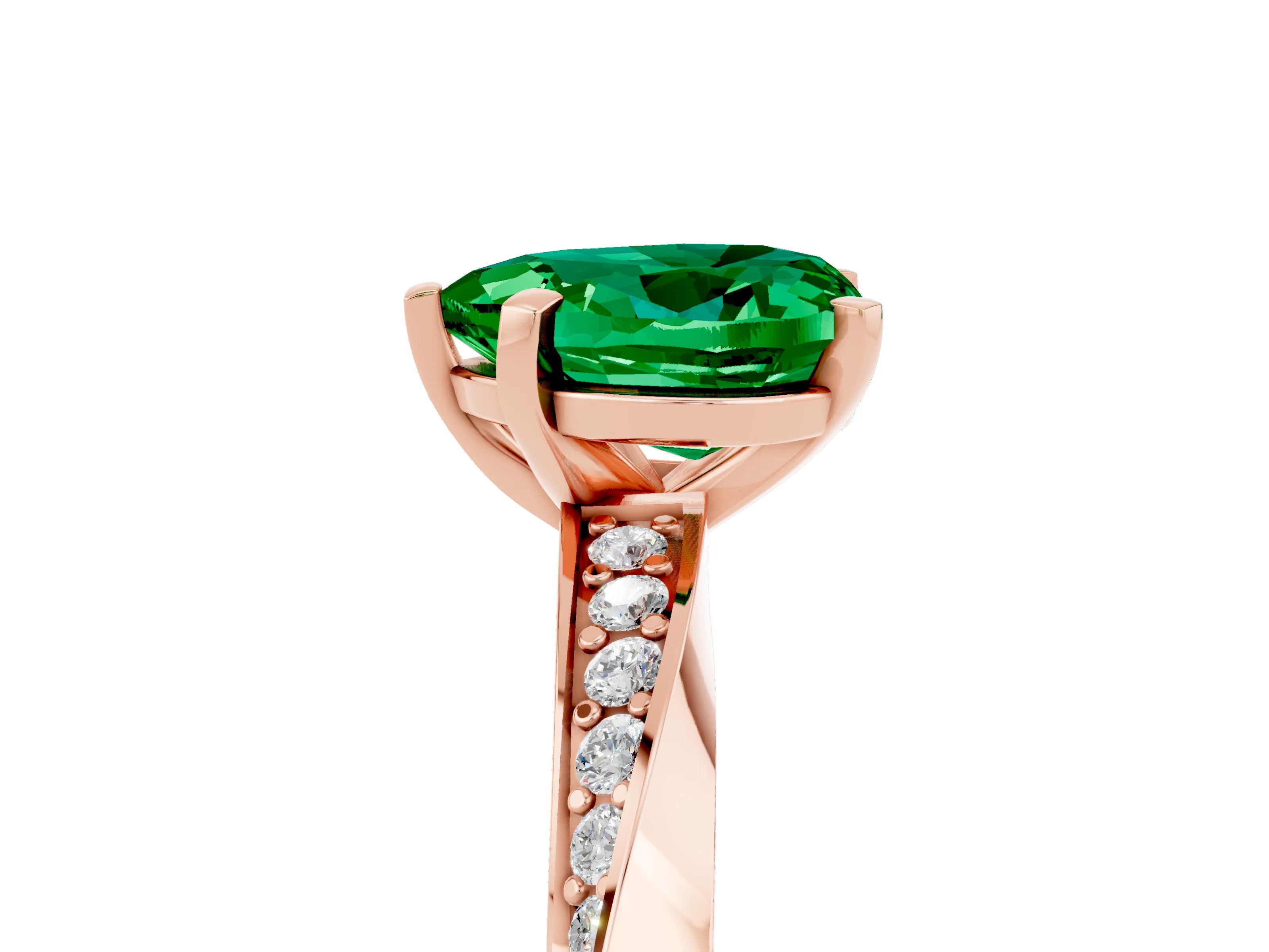 Rose gold Heart Cut Emerald Engagement Ring with Side Stone Accents and Four-Prong Setting_41
