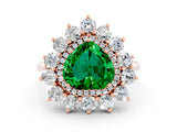 Rose gold Heart Cut Emerald Floral Double Halo Engagement Ring with Prong Setting_84