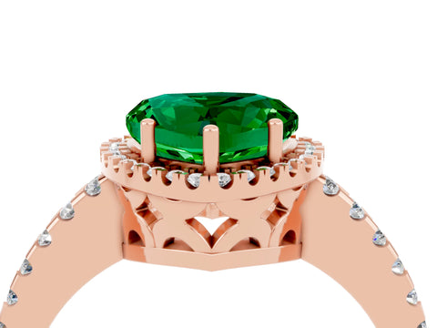 Rose gold Heart Cut Emerald Halo Engagement Ring with Pavé Band and Prong Setting_28