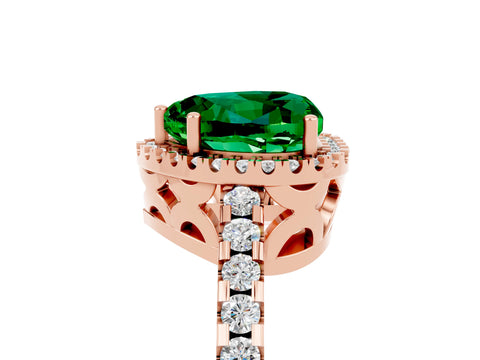 Rose gold Heart Cut Emerald Halo Engagement Ring with Pavé Band and Prong Setting_29