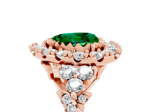 Rose gold Heart Cut Emerald Halo Ring with Pavé Band and Four-Prong Setting_17