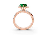 Rose gold Heart Cut Emerald Halo Ring with Round Split Shank and Prong Setting_51