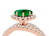 Rose gold Heart Cut Emerald Halo Ring with Round Split Shank and Prong Setting_52