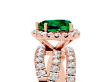 Rose gold Heart Cut Emerald Halo Ring with Round Split Shank and Prong Setting_53