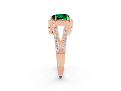 Rose gold Heart Cut Emerald Halo Ring with Split Shank U-Prong Band and Four-Prong Setting_2