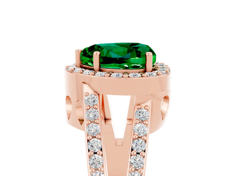 Rose gold Heart Cut Emerald Halo Ring with Split Shank U-Prong Band and Four-Prong Setting_5