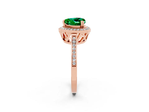 Rose gold Heart Cut Emerald Halo Ring with Split Shank and Four-Prong Setting_2