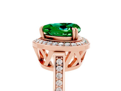 Rose gold Heart Cut Emerald Halo Ring with Split Shank and Four-Prong Setting_5