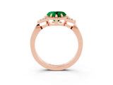 Rose gold Heart Cut Emerald Halo Ring with Tapered Band and Four-Prong Setting_3