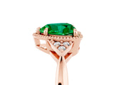 Rose gold Heart Cut Emerald Halo Ring with Tapered Band and Four-Prong Setting_5