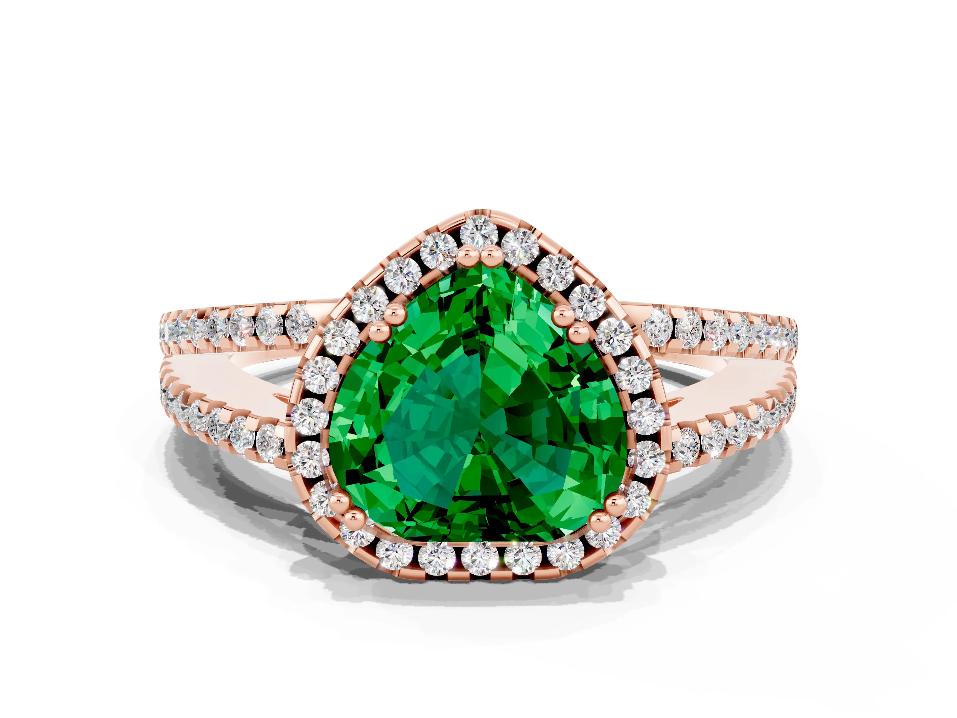 Rose gold Heart Cut Emerald Halo Split Shank Engagement Ring_12