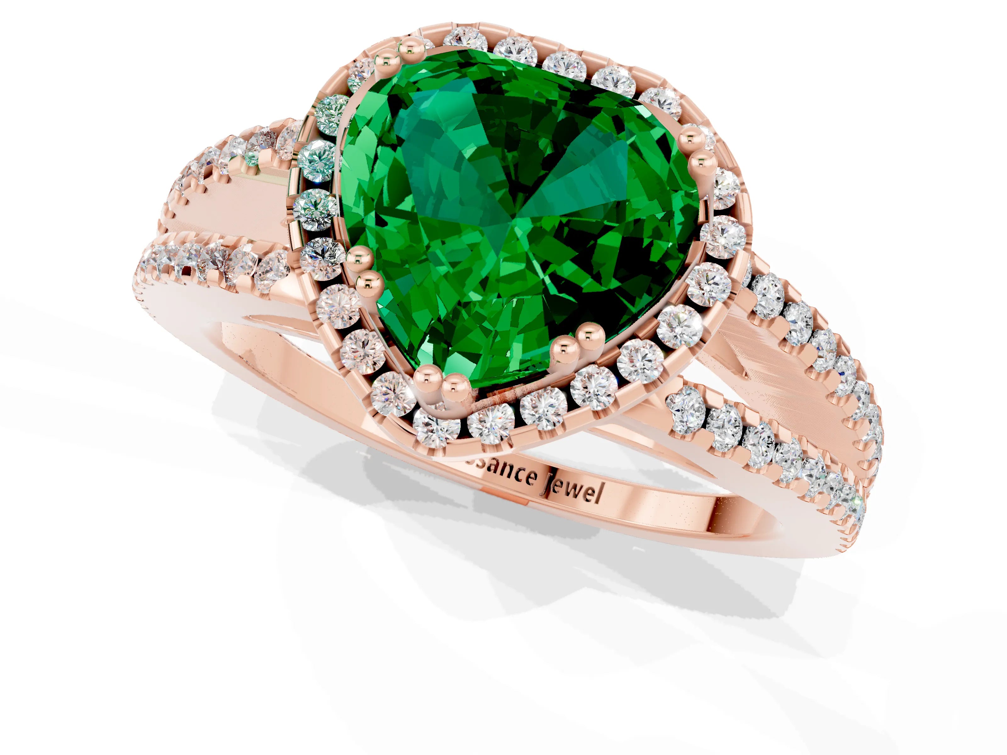Rose gold Heart Cut Emerald Halo Split Shank Engagement Ring_13