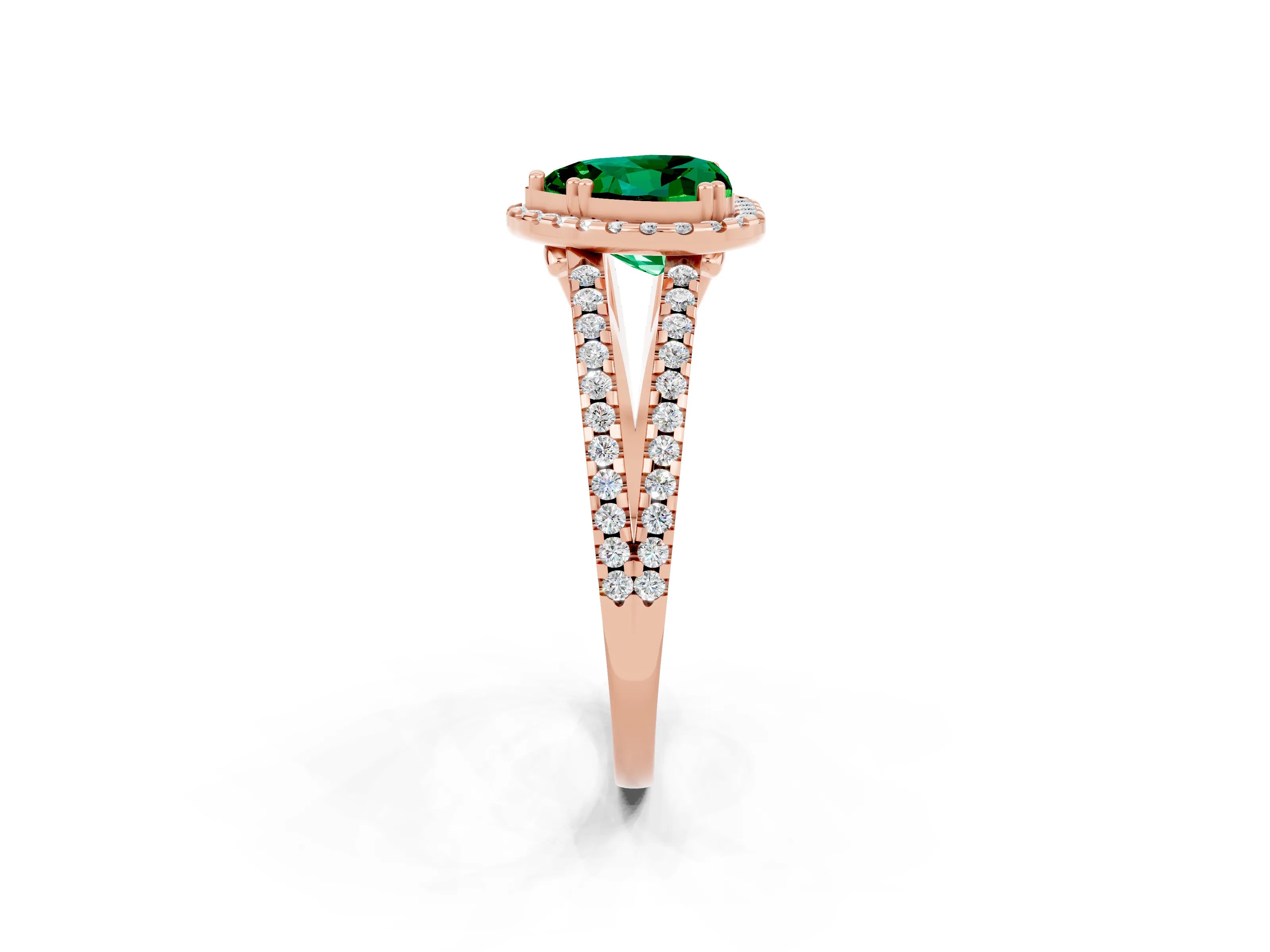 Rose gold Heart Cut Emerald Halo Split Shank Engagement Ring_14
