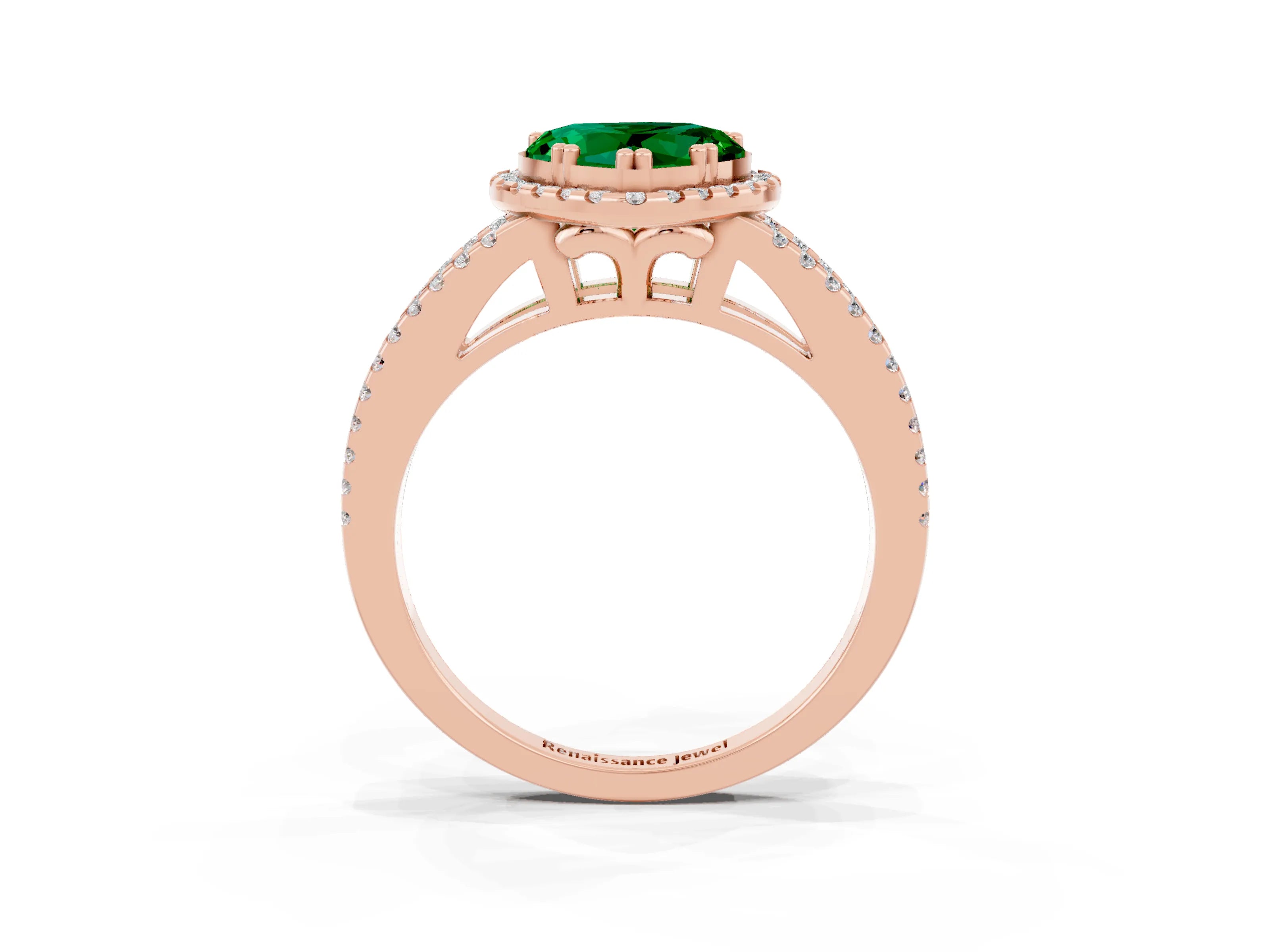 Rose gold Heart Cut Emerald Halo Split Shank Engagement Ring_15