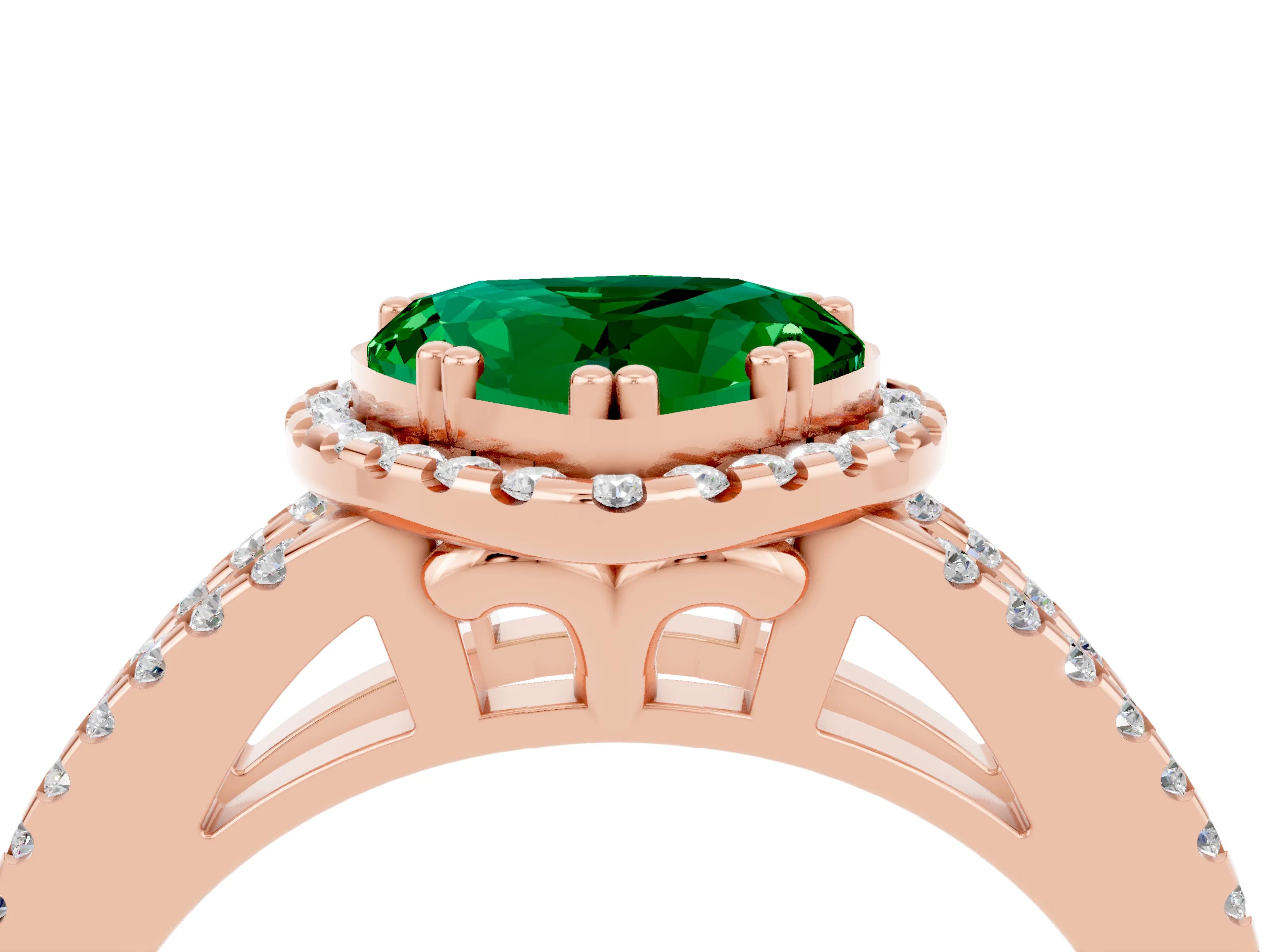 Rose gold Heart Cut Emerald Halo Split Shank Engagement Ring_16