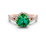 Rose gold Heart Cut Emerald Halo Twist Band Solitaire Prong Setting Ring