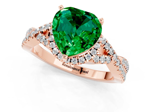 Rose gold Heart Cut Emerald  Halo Twist Band Solitaire Prong Setting Ring