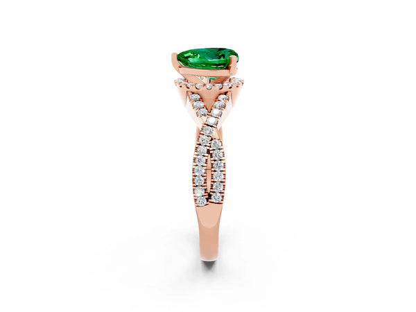 Rose gold Heart Cut Emerald  Halo Twist Band Solitaire Prong Setting Ring