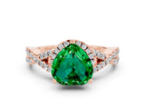 Rose gold Heart Cut Emerald  Halo Twist Band Solitaire Prong Setting Ring_24