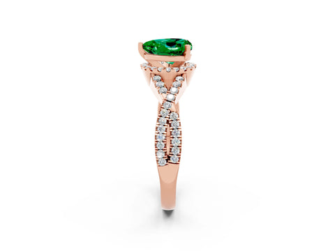 Rose gold Heart Cut Emerald Halo Twist Band Solitaire Prong Setting Ring_2