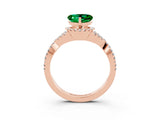 Rose gold Heart Cut Emerald Halo Twist Band Solitaire Prong Setting Ring_3