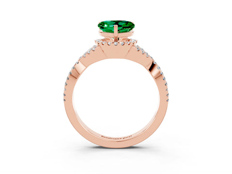 Rose gold Heart Cut Emerald Halo Twist Band Solitaire Prong Setting Ring_3