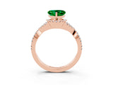 Rose gold Heart Cut Emerald  Halo Twist Band Solitaire Prong Setting Ring_45
