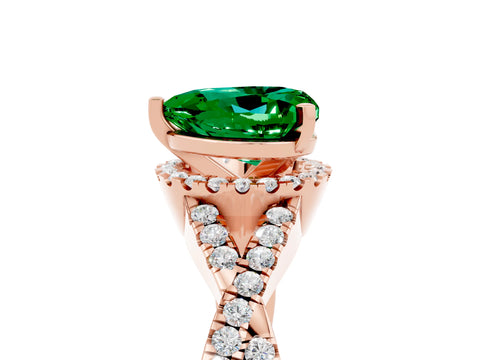 Rose gold Heart Cut Emerald Halo Twist Band Solitaire Prong Setting Ring_5