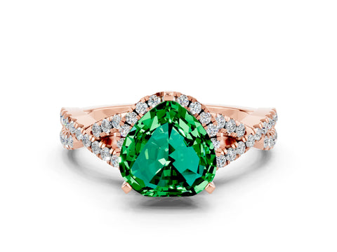 Rose gold Heart Cut Emerald Halo Twist Band Solitaire Prong Setting Ring