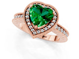 Rose gold Heart Cut Emerald Milgrain Halo Engagement Ring with Round Pavé Band and Prong Setting_13