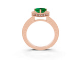 Rose gold Heart Cut Emerald Milgrain Halo Engagement Ring with Round Pavé Band and Prong Setting_15