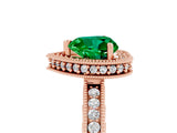 Rose gold Heart Cut Emerald Milgrain Halo Engagement Ring with Round Pavé Band and Prong Setting_17
