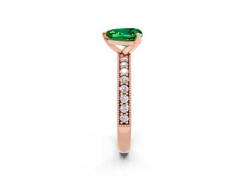 Rose gold Heart Cut Emerald Milgrain Pavé Engagement Ring with Four-Prong Setting_14