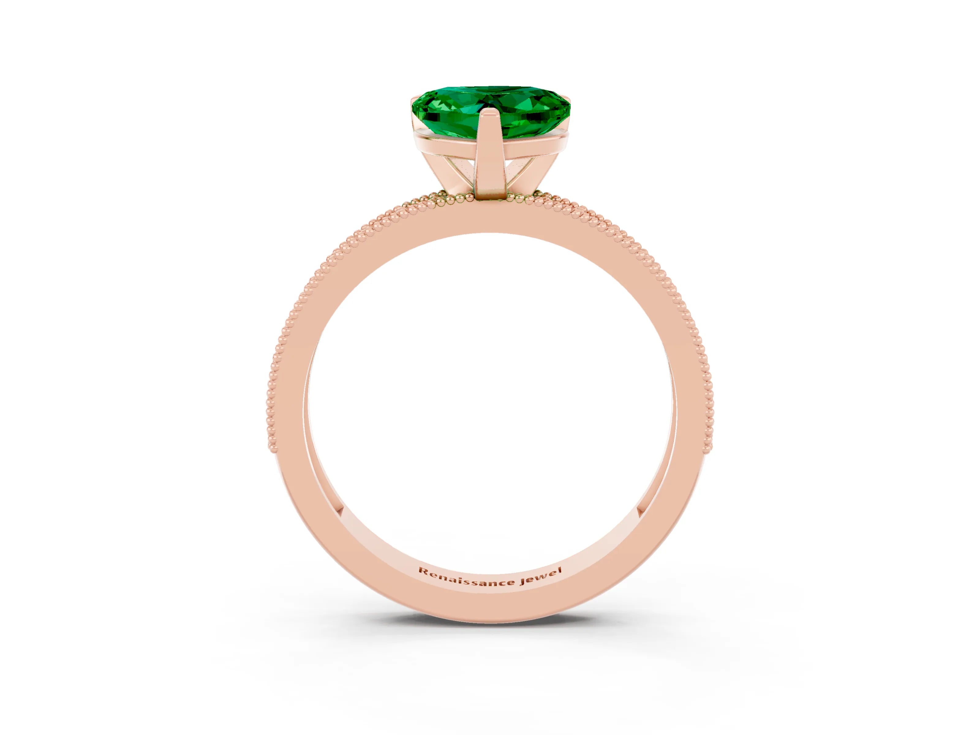 Rose gold Heart Cut Emerald Milgrain Pavé Engagement Ring with Four-Prong Setting_15