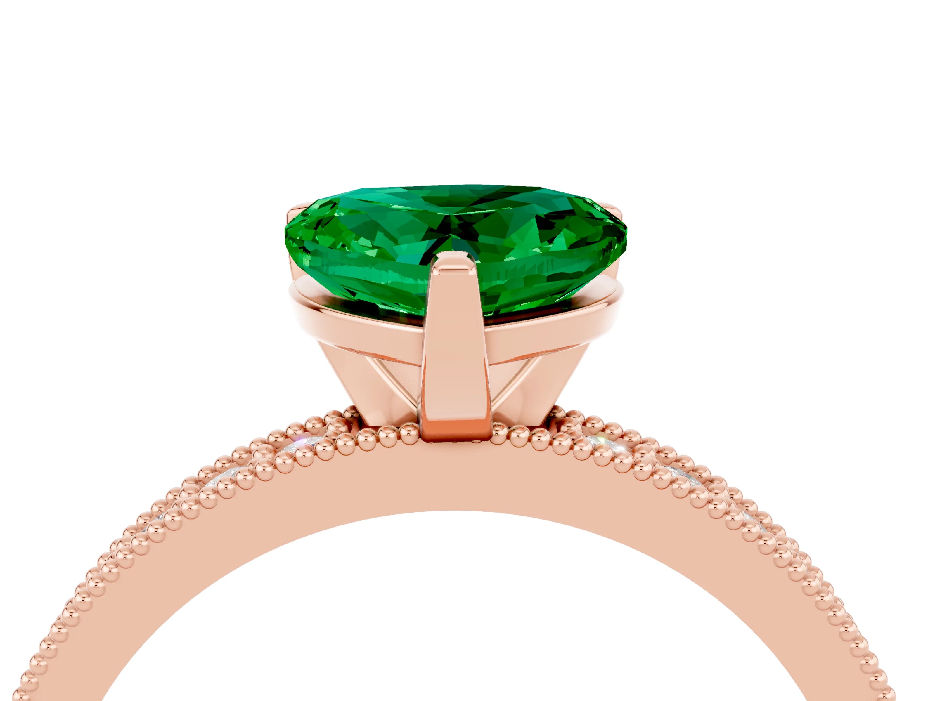 Rose gold Heart Cut Emerald Milgrain Pavé Engagement Ring with Four-Prong Setting_16
