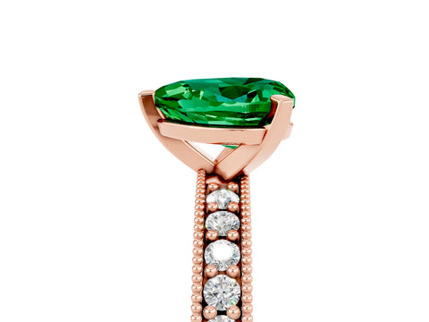 Rose gold Heart Cut Emerald Milgrain Pavé Engagement Ring with Four-Prong Setting_17