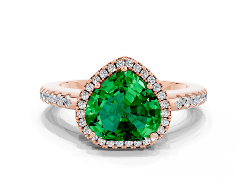 Rose gold Heart Cut Emerald Pavé Halo Ring with Four-Prong Setting_12