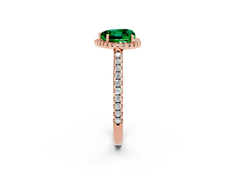 Rose gold Heart Cut Emerald Pavé Halo Ring with Four-Prong Setting_14