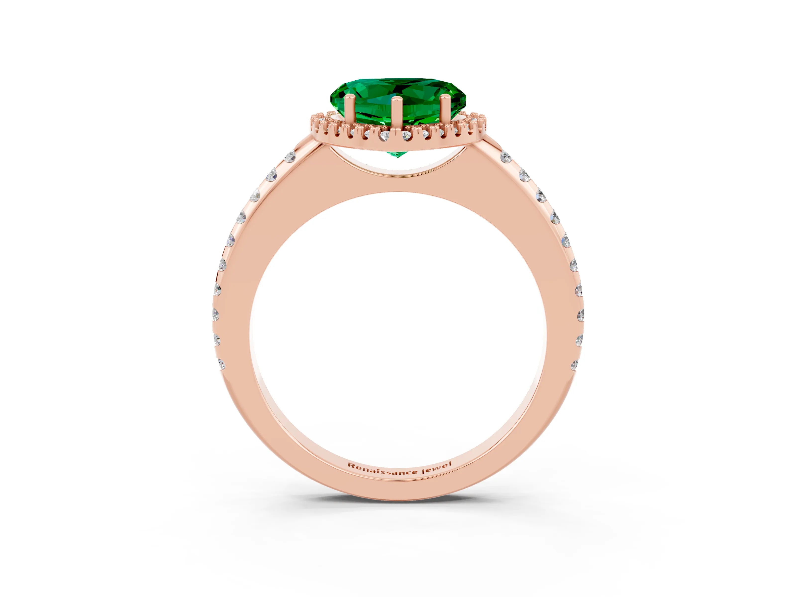 Rose gold Heart Cut Emerald Pavé Halo Ring with Four-Prong Setting_15
