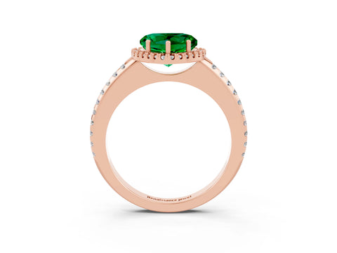 Rose gold Heart Cut Emerald Pavé Halo Ring with Four-Prong Setting_15