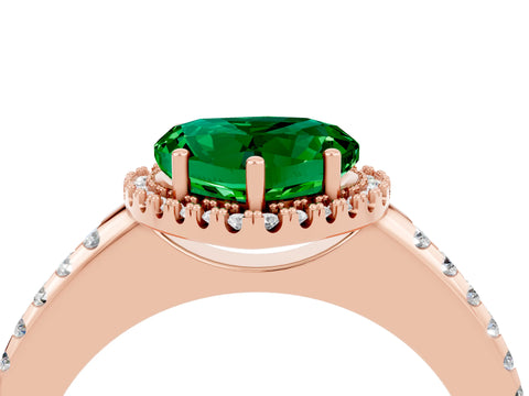 Rose gold Heart Cut Emerald Pavé Halo Ring with Four-Prong Setting_16