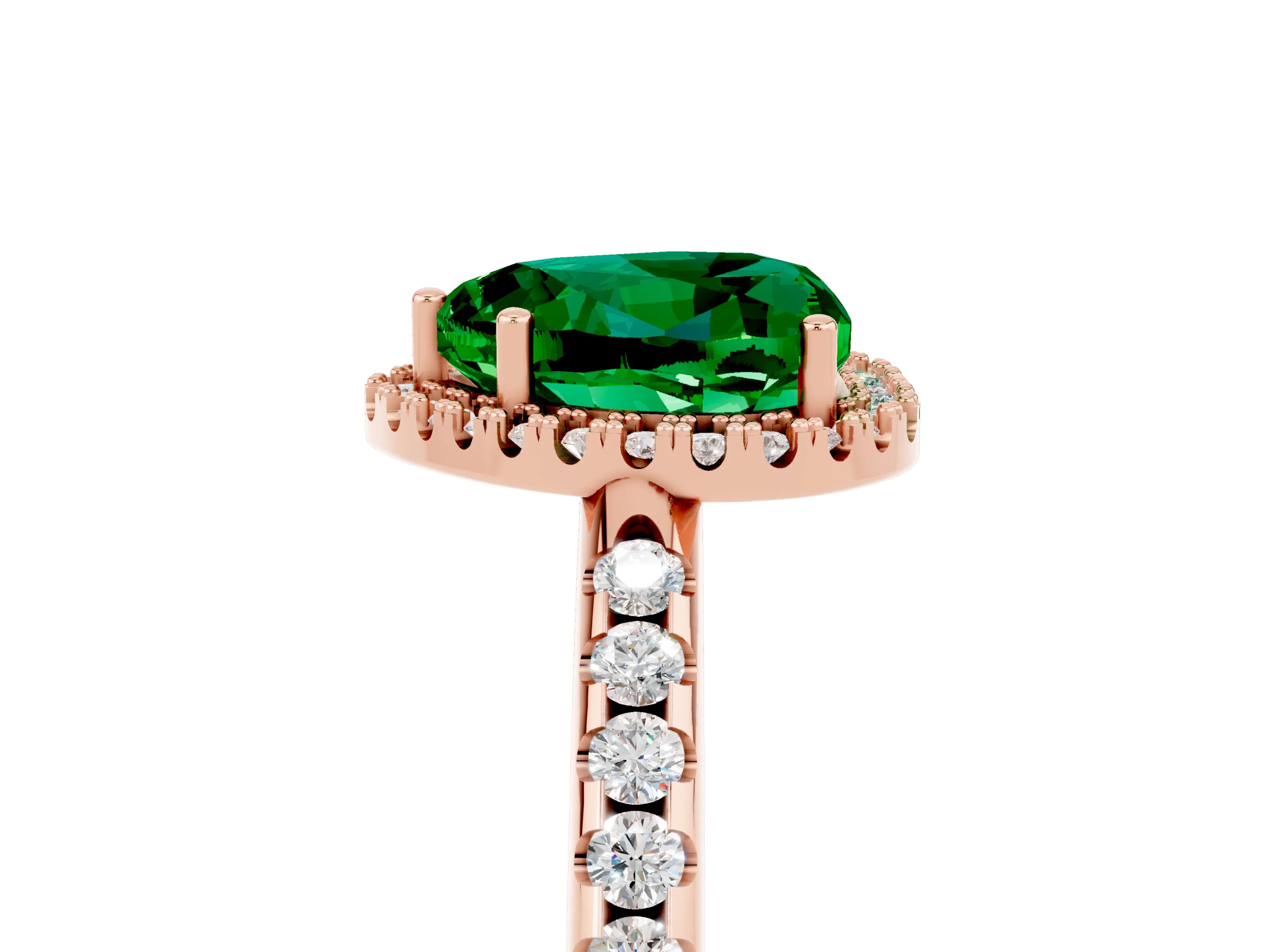 Rose gold Heart Cut Emerald Pavé Halo Ring with Four-Prong Setting_17