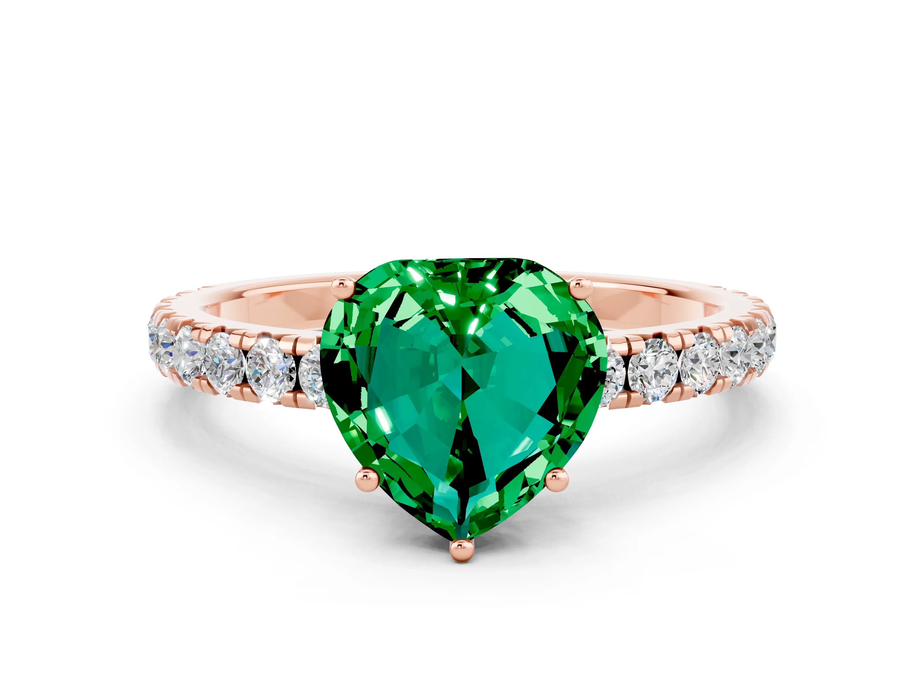 Rose gold Heart Cut Emerald Pavé Solitaire Engagement Ring with Four-Prong Setting_12