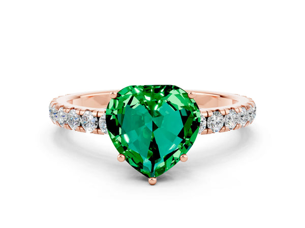 Rose gold Heart Cut Emerald Pavé Solitaire Engagement Ring with Four-Prong Setting